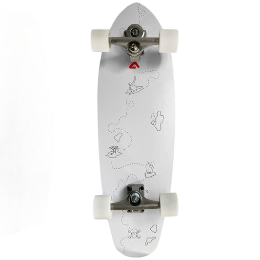 Surfskate Shark 32'' con diseño pirata, tail reducido y 7 láminas de madera de Arce Canadiense. Ideal para giros bruscos y patinaje urbano.